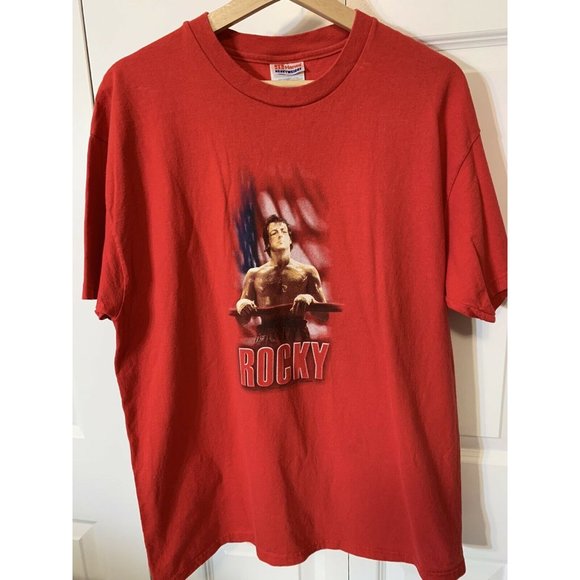Vtg ROCKY Balboa Boxing Fights Movie Sylvester Stallone Red T Shirt Sz L 2001‎ - Picture 7 of 9